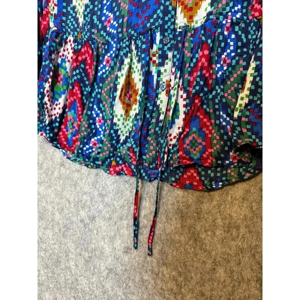 Anthropologie Maeve Topoxe Dropwaist Ikat Blouse Drawstring Waist | Women's 4